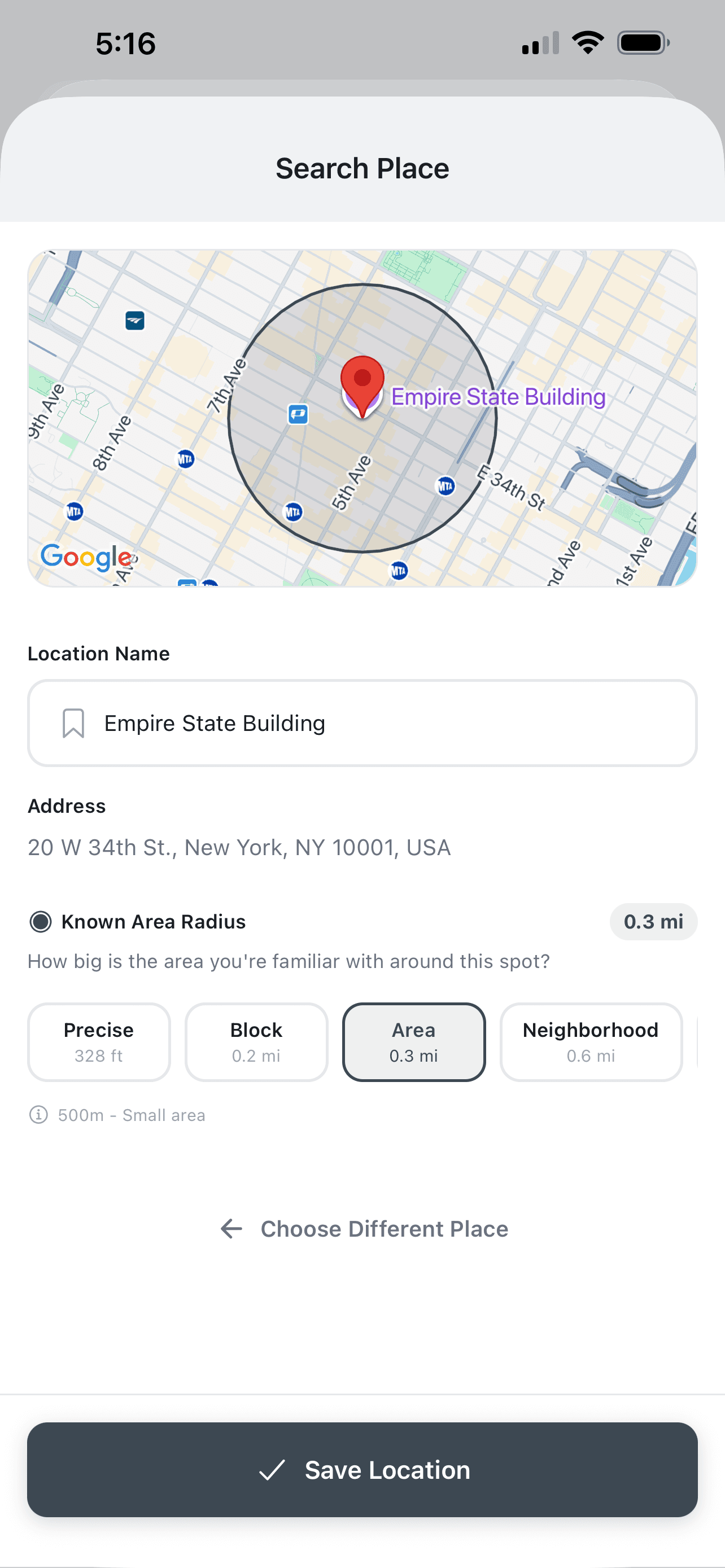 Add Places - Save familiar locations